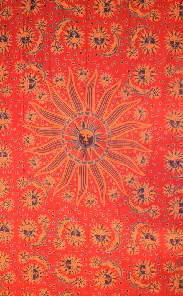 Red Suns with Moons Tapestry - Click Image to Close